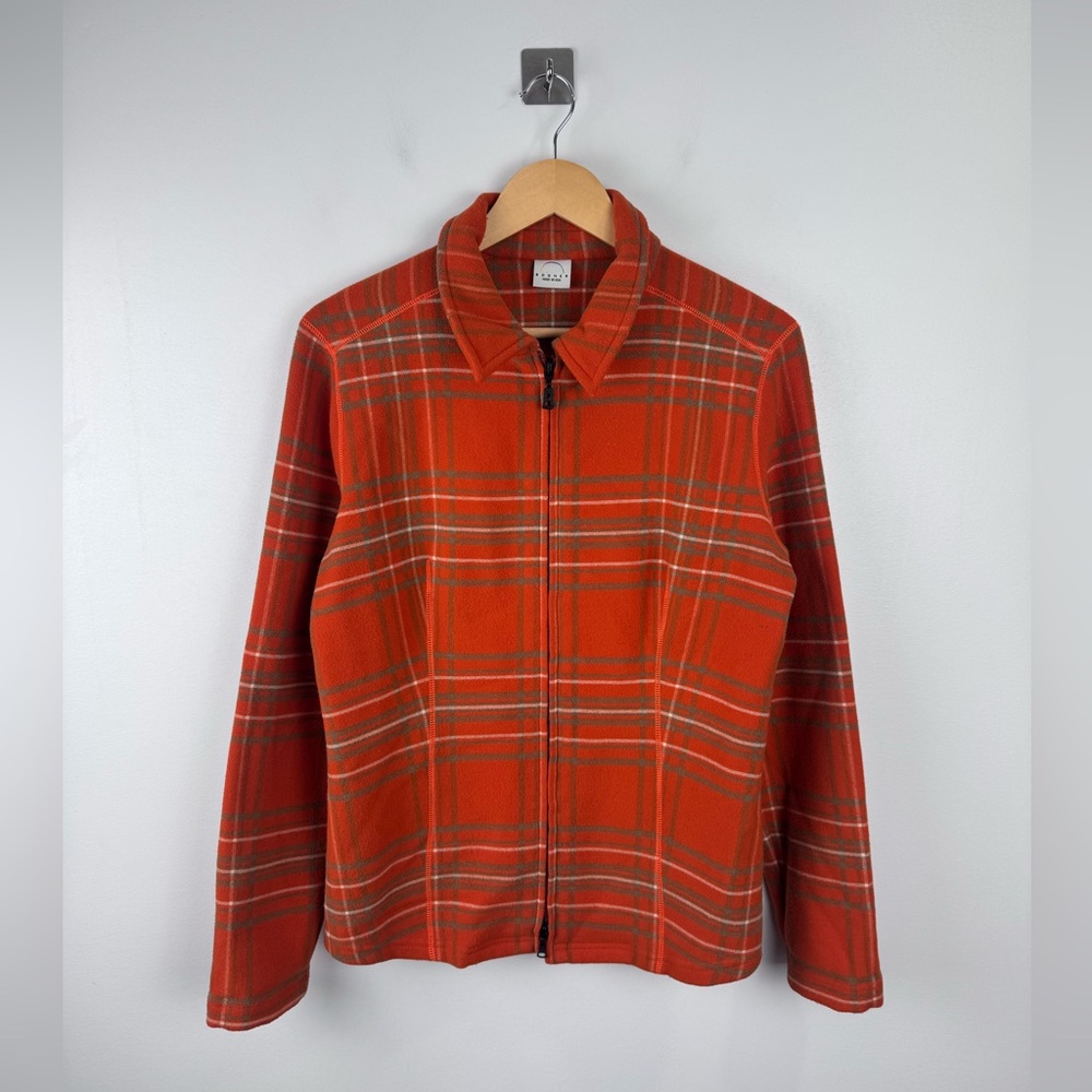 Bogner‎ Women Plaid Orange Fleece Zip Up Jacket Size Medium